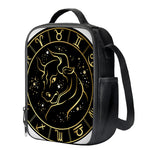 Gold And Black Taurus Sign Print Crossbody Lunch Bag
