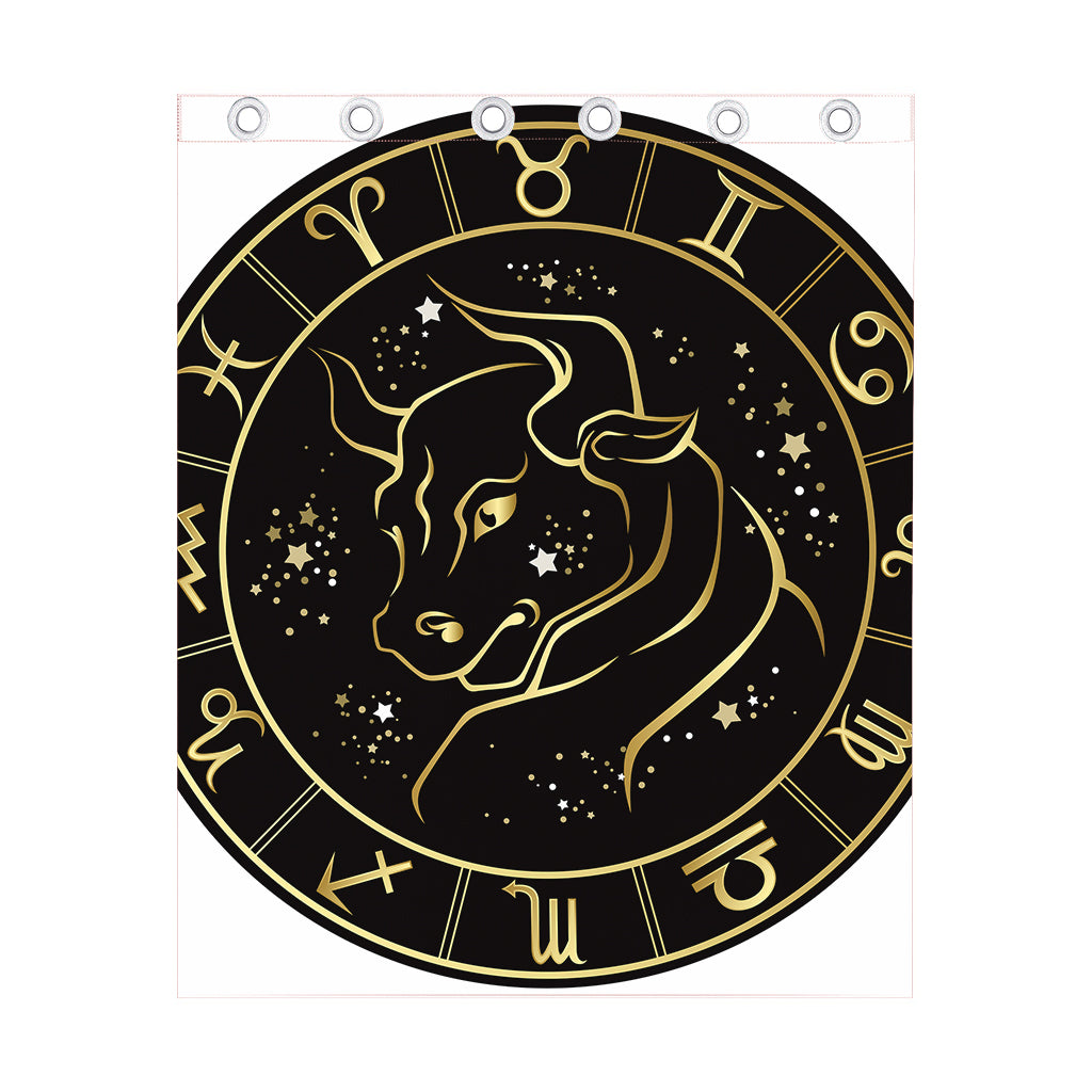 Gold And Black Taurus Sign Print Curtain