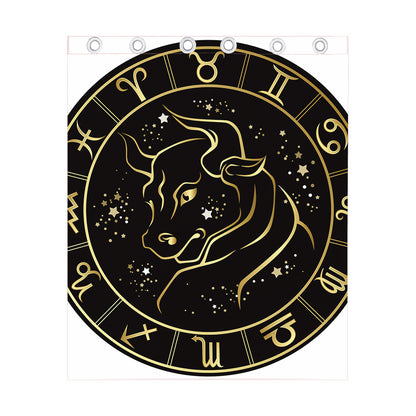 Gold And Black Taurus Sign Print Curtain