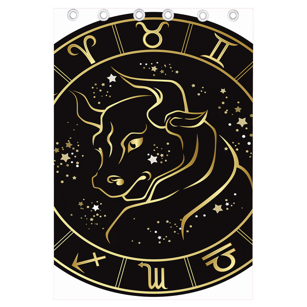 Gold And Black Taurus Sign Print Curtain