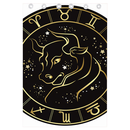 Gold And Black Taurus Sign Print Curtain