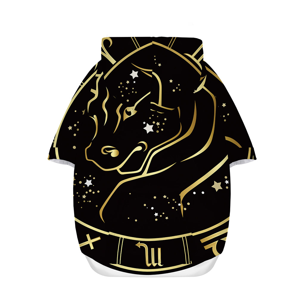 Gold And Black Taurus Sign Print Dog Zip Up Hoodie