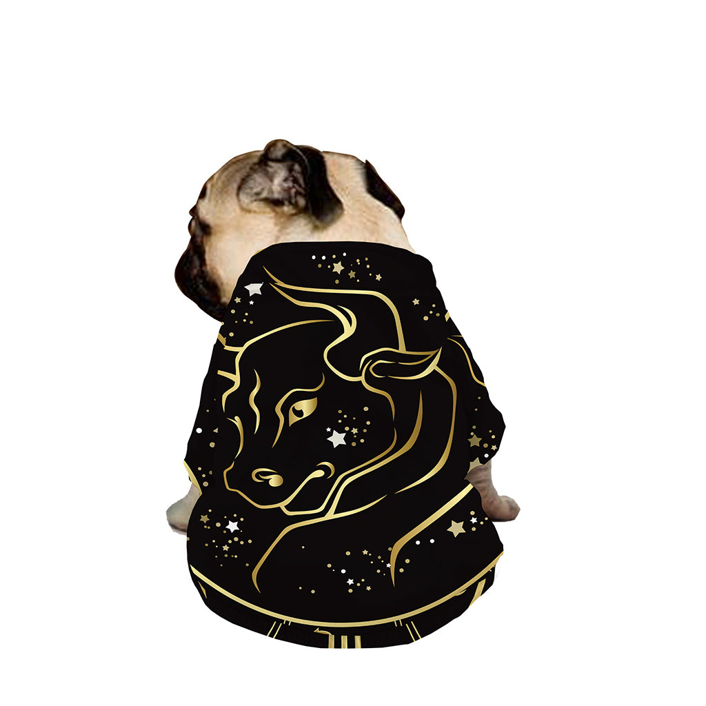 Gold And Black Taurus Sign Print Dog Zip Up Jacket