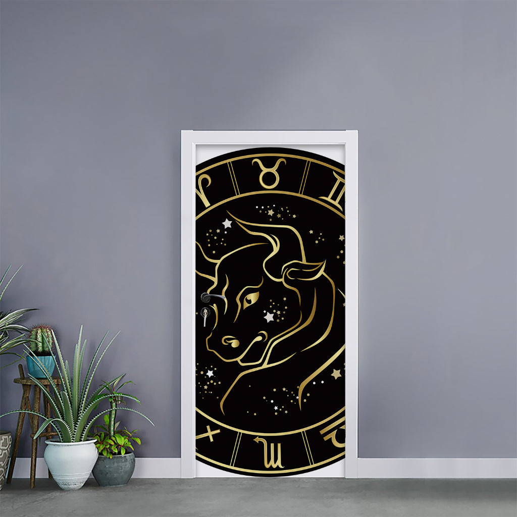 Gold And Black Taurus Sign Print Door Sticker