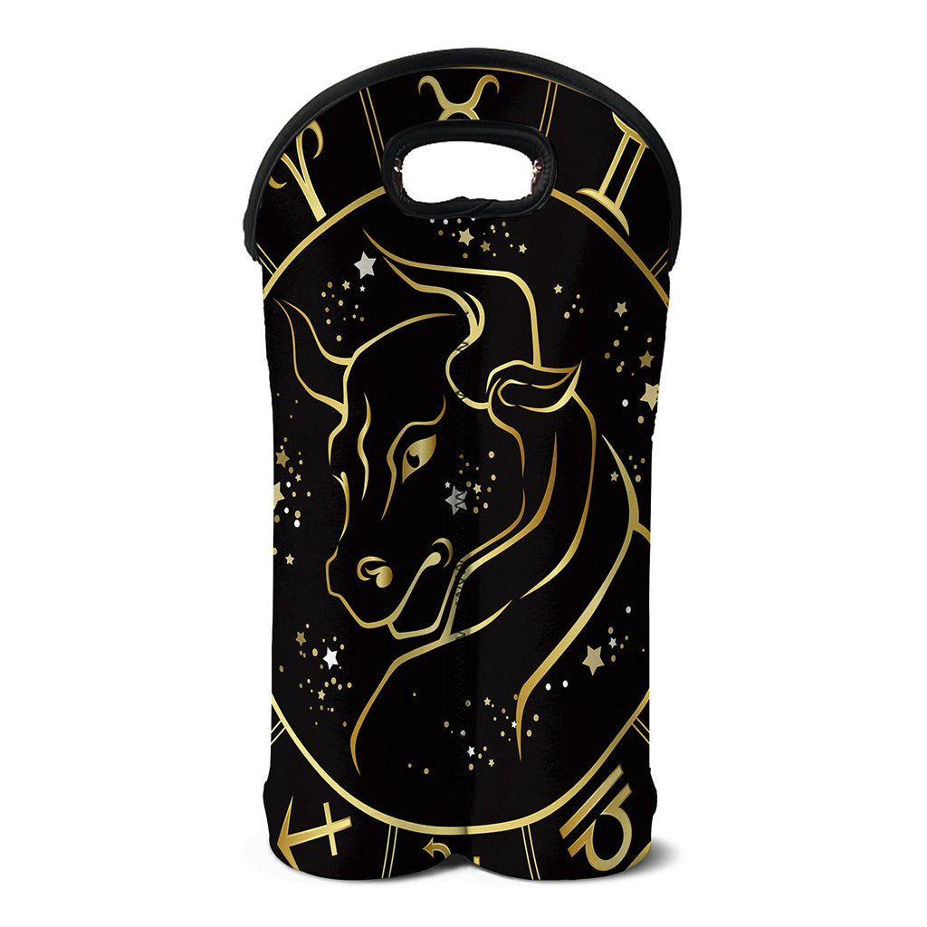 Gold And Black Taurus Sign Print Double Neoprene Wine Tote