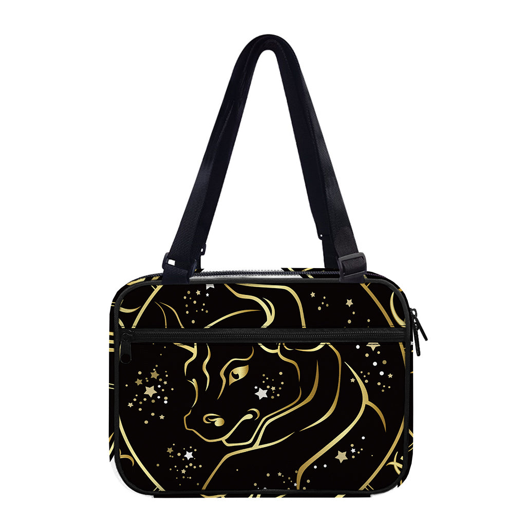 Gold And Black Taurus Sign Print Double Strap Bible Bag