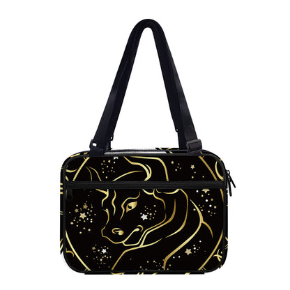 Gold And Black Taurus Sign Print Double Strap Bible Bag