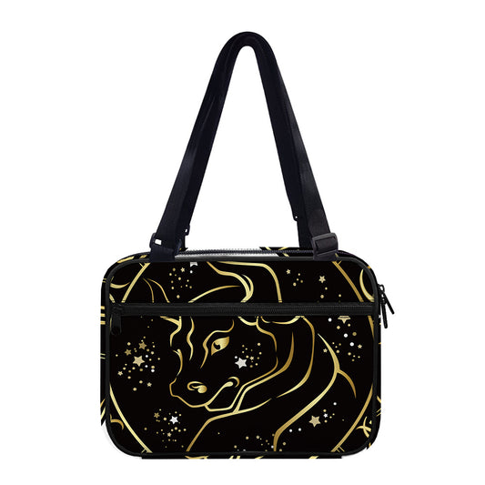 Gold And Black Taurus Sign Print Double Strap Bible Bag