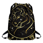 Gold And Black Taurus Sign Print Drawstring Backpack