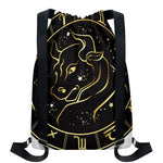 Gold And Black Taurus Sign Print Drawstring Backpack