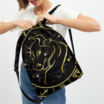 Gold And Black Taurus Sign Print Drawstring Backpack