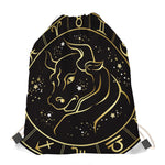 Gold And Black Taurus Sign Print Drawstring Bag