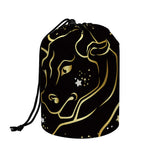 Gold And Black Taurus Sign Print Drawstring Makeup Bag