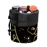 Gold And Black Taurus Sign Print Drawstring Makeup Bag