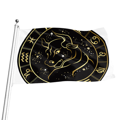 Gold And Black Taurus Sign Print Flag