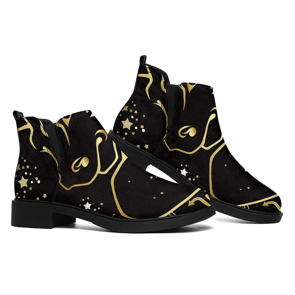 Gold And Black Taurus Sign Print Flat Ankle Boots