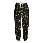 Gold And Black Taurus Sign Print Fleece Lined Knit Pants