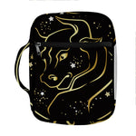 Gold And Black Taurus Sign Print Front Pocket Bible Bag