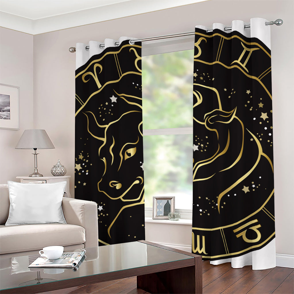 Gold And Black Taurus Sign Print Grommet Curtains