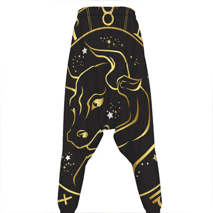Gold And Black Taurus Sign Print Hammer Pants