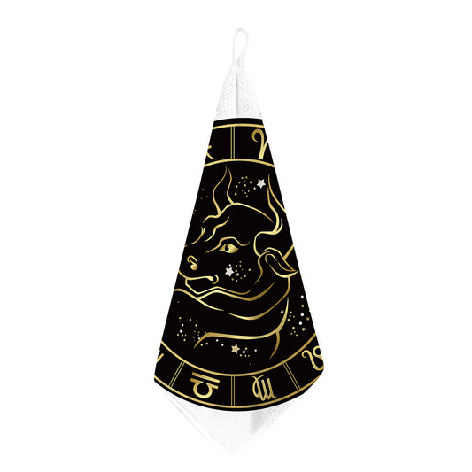 Gold And Black Taurus Sign Print Hand Towel
