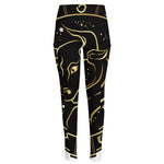 Gold And Black Taurus Sign Print High-Waisted Pocket Leggings