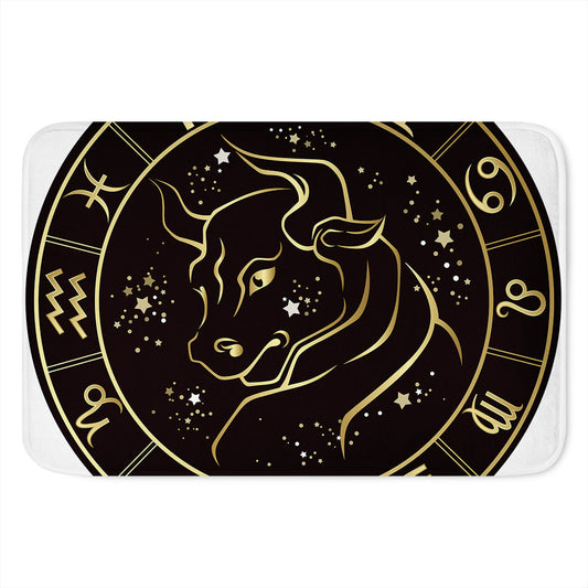 Gold And Black Taurus Sign Print Indoor Door Mat