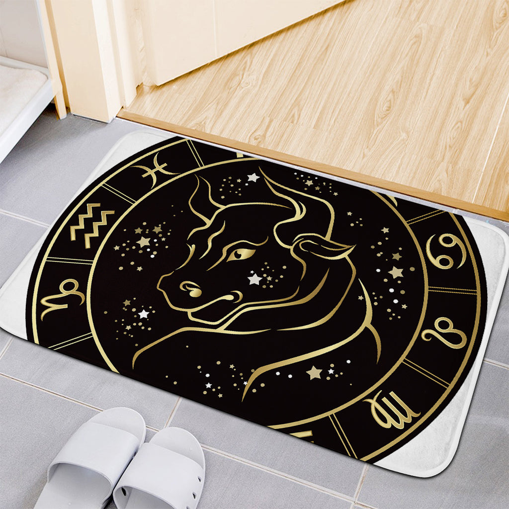 Gold And Black Taurus Sign Print Indoor Door Mat