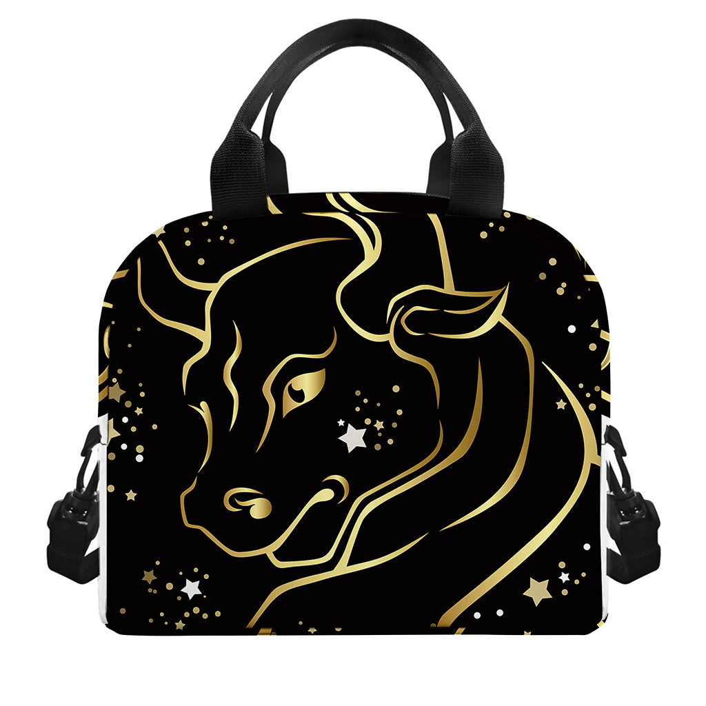 Gold And Black Taurus Sign Print Insulated Lunch Bag
