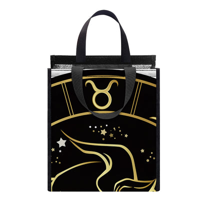 Gold And Black Taurus Sign Print Insulated Lunch Tote