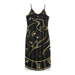 Gold And Black Taurus Sign Print Jersey Midi Cami Dress