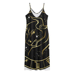 Gold And Black Taurus Sign Print Jersey Midi Cami Dress