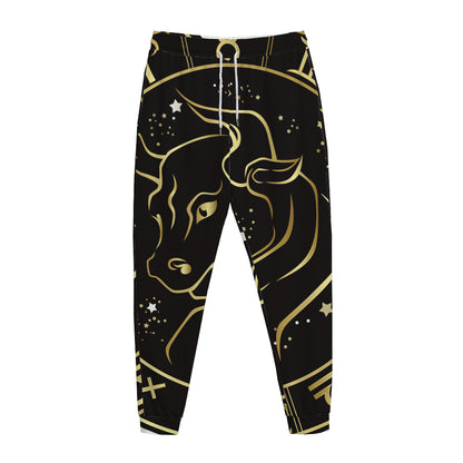 Gold And Black Taurus Sign Print Jogger Pants