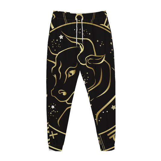 Gold And Black Taurus Sign Print Jogger Pants