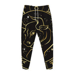 Gold And Black Taurus Sign Print Jogger Pants