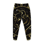 Gold And Black Taurus Sign Print Jogger Pants