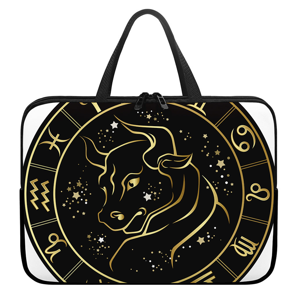 Gold And Black Taurus Sign Print Laptop Sleeve With Handle