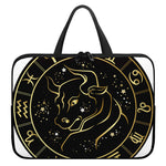 Gold And Black Taurus Sign Print Laptop Sleeve With Handle