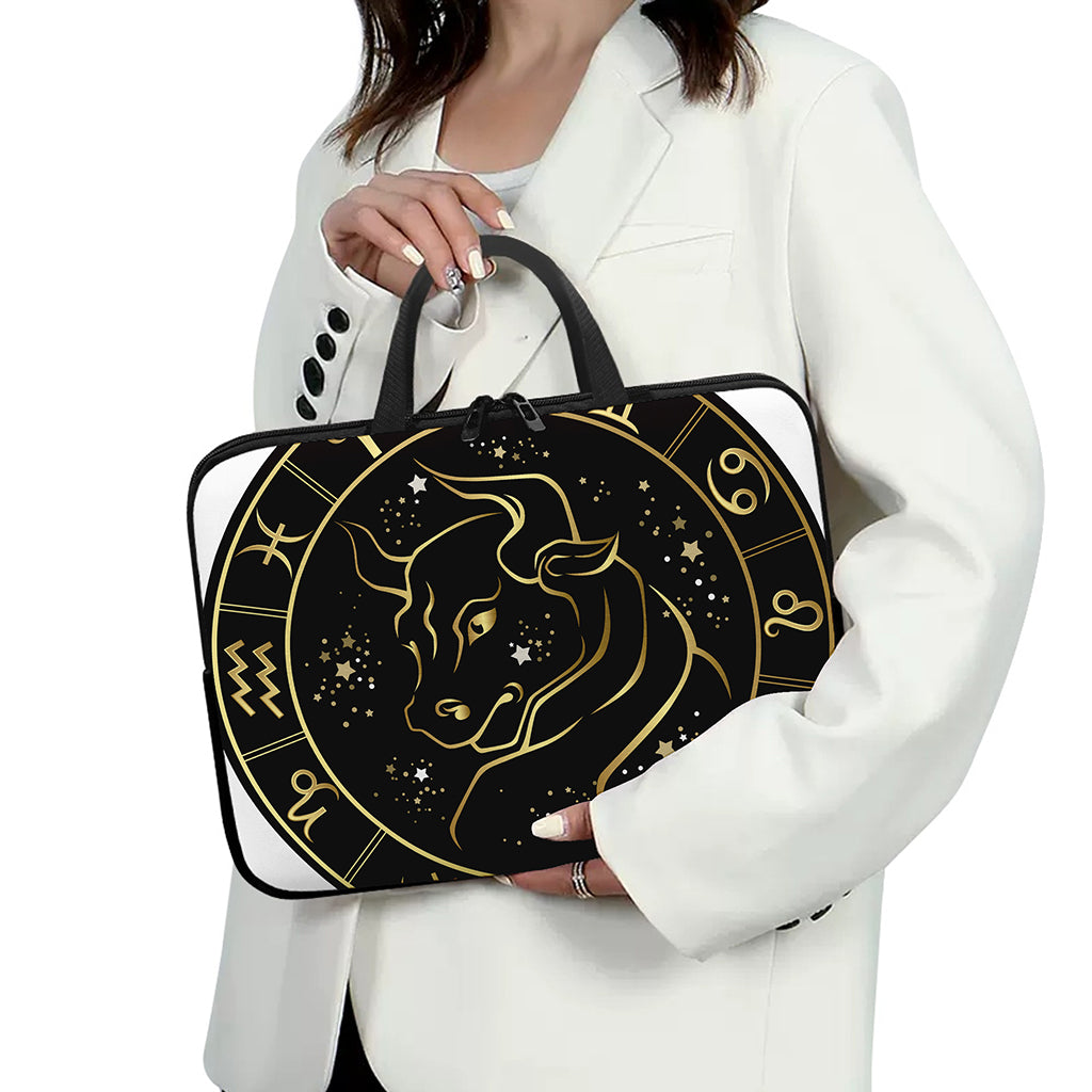 Gold And Black Taurus Sign Print Laptop Sleeve With Handle