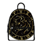 Gold And Black Taurus Sign Print Leather Backpack