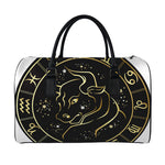 Gold And Black Taurus Sign Print Leather Duffle Bag