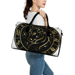Gold And Black Taurus Sign Print Leather Duffle Bag