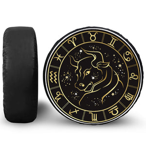 Gold And Black Taurus Sign Print Leather Spare Tire Cover