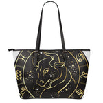 Gold And Black Taurus Sign Print Leather Tote Bag