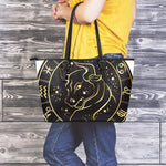 Gold And Black Taurus Sign Print Leather Tote Bag