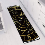 Gold And Black Taurus Sign Print Long Kitchen Mat