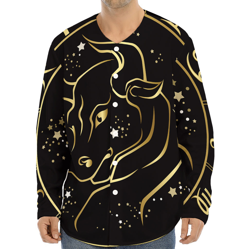 Gold And Black Taurus Sign Print Long Sleeve Baseball Jersey