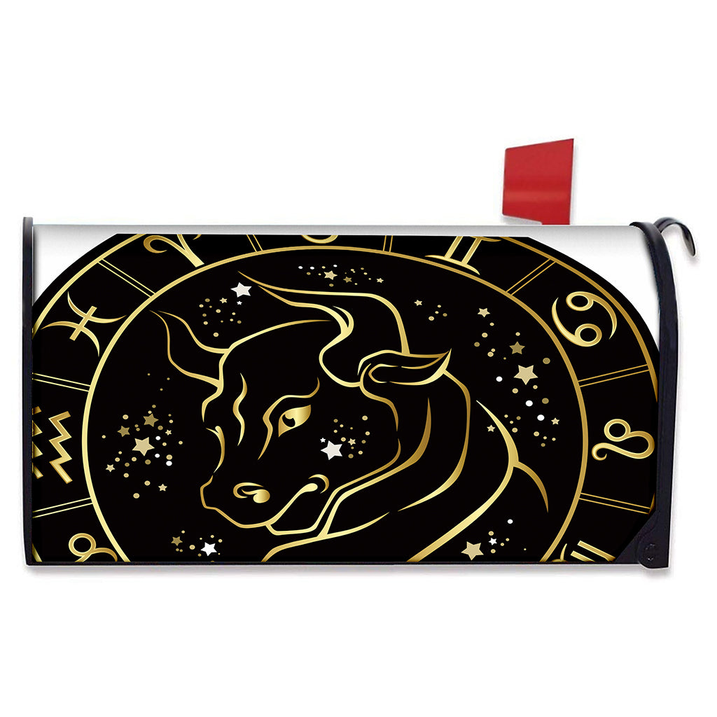 Gold And Black Taurus Sign Print Mailbox Cover