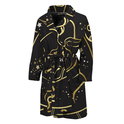 Gold And Black Taurus Sign Print Men's Bathrobe