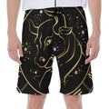 Gold And Black Taurus Sign Print Men's Beach Shorts